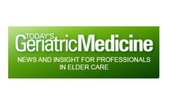 white logo for Today's Geriatric Medicine with tagline