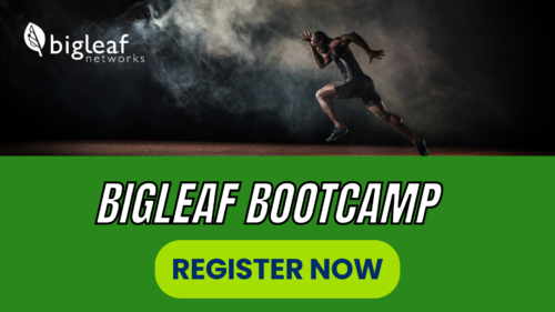 An advertisement for Bigleaf Bootcamp featuring a sprinter in motion, illustrating the drive towards advanced network solutions for Managed Service Providers.
