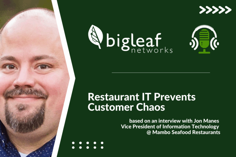 Portrait of Jon Manes, VP of IT at Mambo Seafood, with podcast branding for Go Beyond the Connection on an episode about IT support during restaurant POS outage