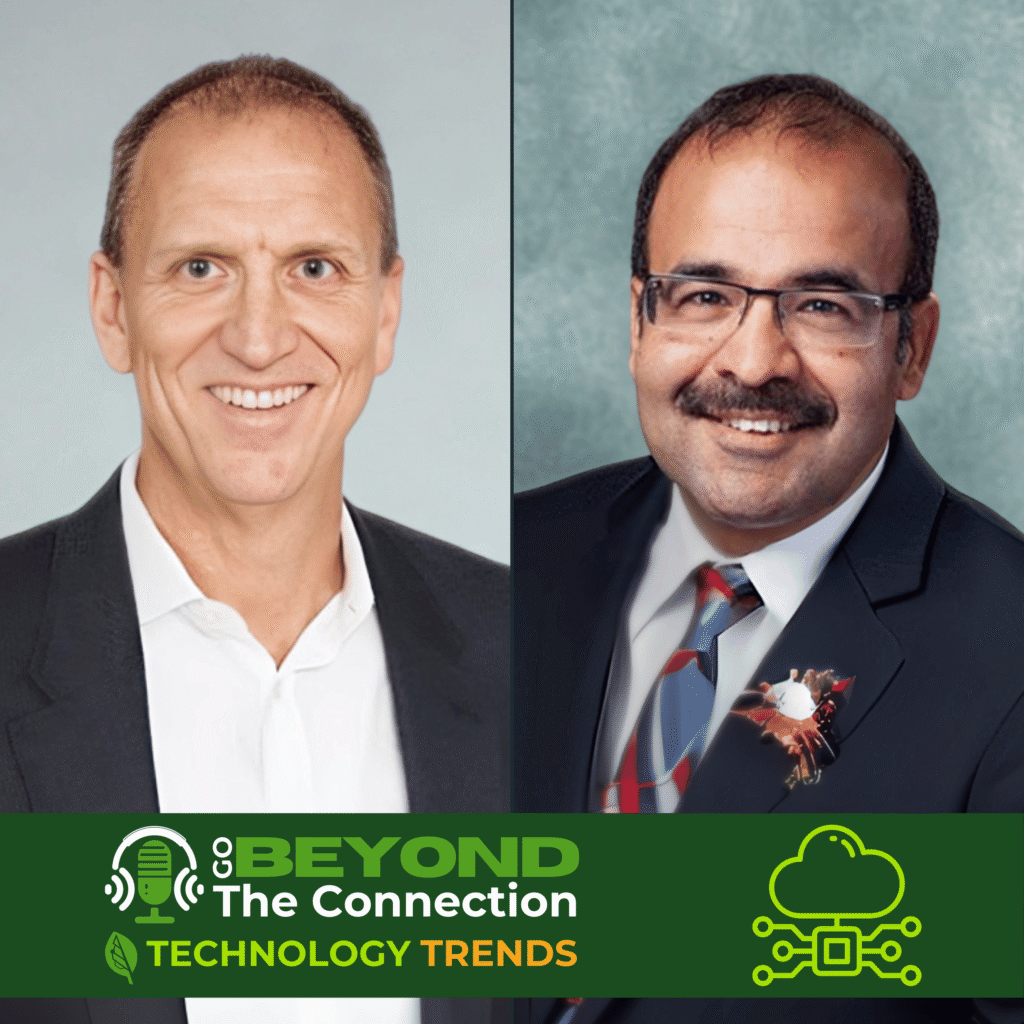 Greg Davis and Ajay Malik shown side-by-side above a Go Beyond the Connection Technology Trends branded bar with the series icon.